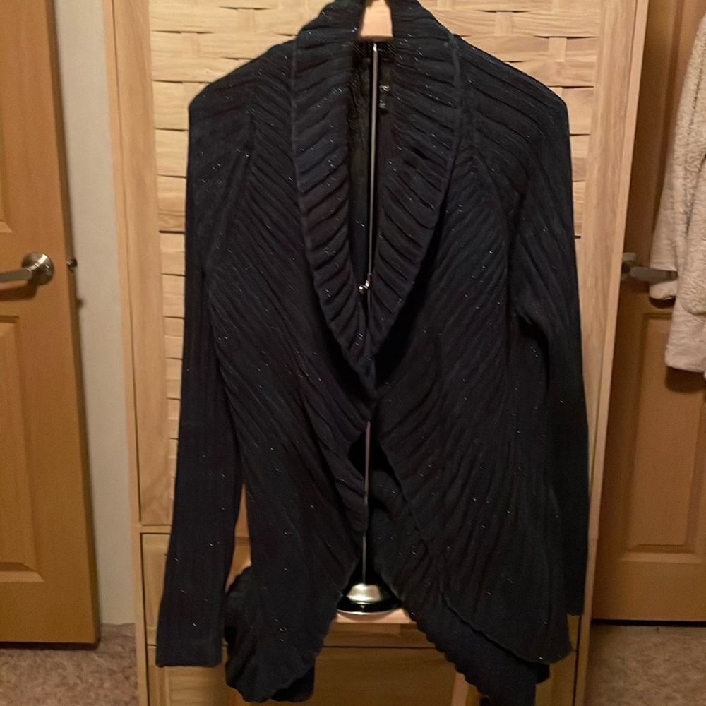 NWOT Apt. 9 open front long sleeve cardigan, blue/black/hints of metallic, Sz. L